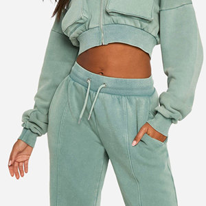 Custom Women's Winter Solid Hooded Cargo Tracksuit <b>Set</b> High Neck Crop Top and <b>Joggers</b> 2 Piece <b>Matching</b> Pockets Casual Outfit - Product Image 6