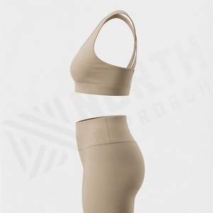 Ensemble de yoga deux pièces sans couture en nylon et élasthanne pour femme, taille haute, respirant, grandes tailles, avec logo personnalisé, marque privée - Product Image 3