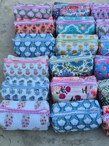 Indian Quilted Cotton Eco-Friendly Reusable Hand Block Print Floral Zipper Closure Lightweight Foldable Waterproof Large <b>Case</b> - Product Image 4