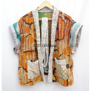 เสื้อแจ็คเก็ตแขนสั้นผ้าฝ้าย 100% ระบายอากาศได้ดี เป็นมิตรกับสิ่งแวดล้อม แบบควิลท์สองด้าน สไตล์วินเทจสำหรับผู้หญิง รุ่นใหม่ล่าสุด - Product Image 4