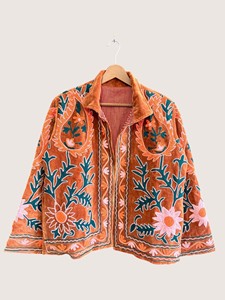 Manteau d'hiver pour femmes grande taille, style bohème, en velours de laine brodé, écologique, ouvert sur le devant, manches longues, col rond, Suzani - Product Image 1