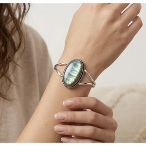 Brazalete Artesanal de Labradorita Natural con Brillo Místico, Forma de Luna, Piedra Principal de Cuarzo, para Regalo, Venta al por Mayor, Brazalete de Cristal, India - Product Image 2