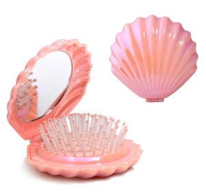Brosse à cheveux pliable coquillage mignon avec miroir, peigne de poche portable, accessoires de coiffure de voyage, logo personnalisé, vente en gros - Product Image 1
