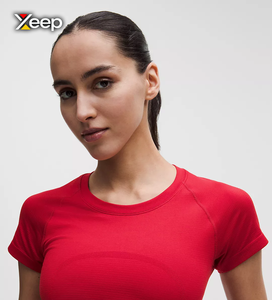 XEEP Embroidered Knitted Women's Casual Lightweight Workout T-Shirt Loose Fit Short Sleeve Breathable V-neck Letter - Product Image 3