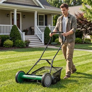 Tagliaerba a spinta da 18 pollici con 5 lame e raccoglierba verde, regolazione manuale dell'altezza a 4 livelli - Product Image 2