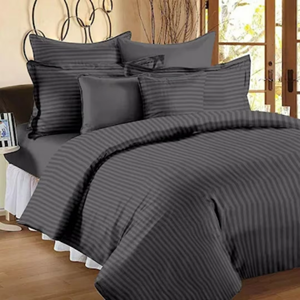 Juego de Sábanas de Algodón de Lujo Color Gris Carbón, Rayadas, Modernas, 210 Hilos, Suaves y Cómodas, para Decoración de Hogar Elegante y Hoteles Premium - Product Image 1