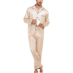 <b>Men</b> Night Suit Button Front Spread Collar Long Pants <b>Set</b> Drawstring Waist Soft Warm Winter Sleepwear - Product Image 1