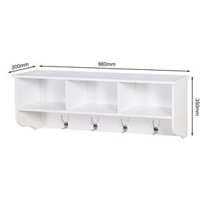 Bianco soggiorno mensola in legno ingresso a parete appendiabiti con 4 doppi ganci - Product Image 3