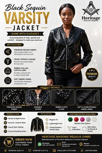 Veste universitaire maçonnique pour femme, style régalia, à sequins noirs, veste bomber scintillante à manches longues, vêtement d'extérieur tendance, tenue grecque - Product Image 4