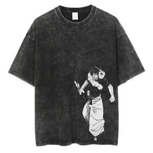 เสื้อยืดโอเวอร์ไซส์สีดำสำหรับผู้ชาย แขนสั้น คอกลม สไตล์สตรีท พิมพ์ลายตัวอักษร ผ้าเจอร์ซีย์ถักจากผ้าฝ้าย 100% - Product Image 5