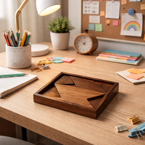 Planche de puzzle rectangulaire en bois de rose indien faite à la main |   Jeu de réflexion en bois pour stimuler le QI |   Jeu de puzzle éducatif de voyage |   Logique Familiale - Product Image 2