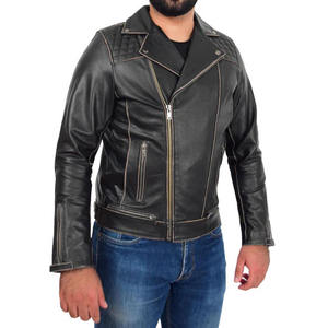 WINGS TRADERS Veste de motard en cuir d'agneau véritable, noire, haute qualité, nouveau design tendance, doublure en polyester, fourrure de renard - Product Image 5