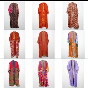 beautiful patchwork Floral Print Vintage Silk Sari Kimono <b>Robe</b> Casual Summer Intimates <b>Beach</b> Nightgown Floor-Length Kimono <b>Robe</b> - Product Image 2