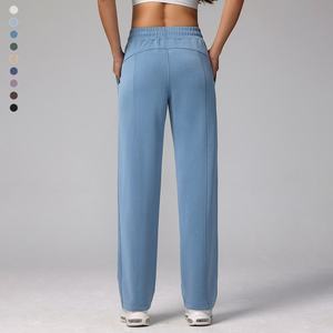 Women's High Waist Wide Leg Pants Solid Color Loose Fit Casual Full Length Sweatpants With Pockets <b>Elastic</b> Waist Autumn Style - Product Image 1