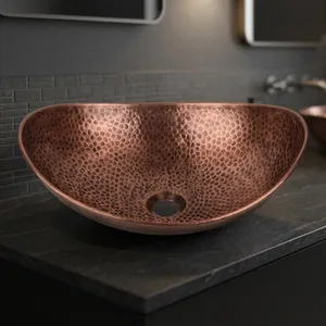 Fregadero Ovalado de Cobre Puro Martillado con Acabado Antiguo, Lavabo de Cobre Hecho a Mano para Cocina, Baño, Herramienta de Limpieza para Cocina - Product Image 5