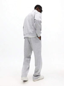 Light Grey 440gsm Quarter-<b>Zip</b> <b>Hooded</b> Fleece Vintage Tracksuit Set Relaxed Sweatshirt Drawstring Sweatpants Premium Streetwear - Product Image 2