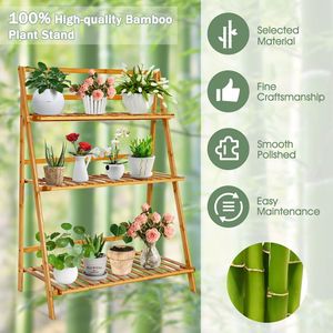 Estante de Bambú Plegable de 3 Niveles para Exhibición de Plantas, Macetas y Jardineras en el Balcón - Product Image 6
