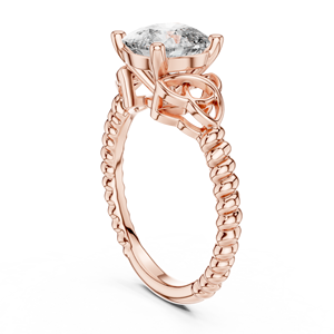 Bague de fiançailles vintage en or rose massif 18 carats plaqué rhodium, avec diamant de laboratoire taille coussin 2,4 carats, certifié IGI, et bande en corde. - Product Image 2