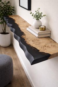 <b>Black</b> Wave Epoxy <b>Console</b> <b>Table</b> Floor Mount Wood Resin Handmade Modern Eco-Friendly Durable Rectangle Entryway Hallway Home - Product Image 4