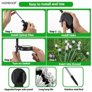 Lampe solaire Homehop pour extérieur, jardin, étanche, effet luciole vacillante, 56 LED, boule de cristal, pour allée, pelouse, patio et balcon - Product Image 5