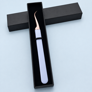 Ensemble de 4 pinces professionnelles pour extensions de cils, pointe or rose, antidérapantes, manche bleu clair, kit d'outils pour cils - Product Image 3