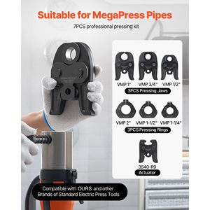 Kit di Pressatura MegaPress 7 Pezzi per Tubi in Acciaio al Carbonio Include 1/2'' 2'' Mordacchie di Pressione 3 Pezzi Anelli di Pressione 1 Pezzo Parti per Sistemi HVAC - Product Image 3