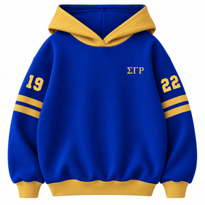 Sweat-shirt personnalisé pour la sororité Sigma Gamma Rho, logo brodé sur le devant, bleu et or, manches courtes, coton, pour femme - Product Image 4