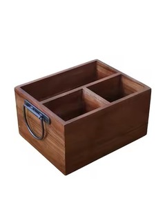 Acacia Wooden Cutlery Stand With Black Metal Handle for Home Hotel Restaurant Latest Design Spoon Holder for <b>Kitchen</b> Accessories - Product Image 1