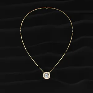 Cushion Cut Lab Grown CVD Diamond Pendant Mangalsutra <b>D</b>-E Color VVS-VS Clarity IGI Certified Gold Trendy Women's <b>Necklace</b> India - Product Image 4