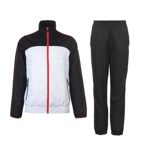 Unisex Sporty Tracksuit Set Black White Red Color Blocking Full Zip <b>Jacket</b> With Side Pockets And Elastic Pants Autumn Wear - Product Image 1