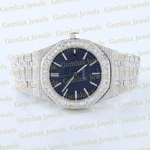 Probador de diamantes de paso de alta calidad, fecha automática, esfera azul D VVS, Diamante de moissanita completamente helado, reloj de Hip Hop blanco completo para hombres - Product Image 3