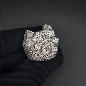 Anillo de cóctel unisex de plata 925 con baño de rodio y moissanita, diseño de corona, engaste pavé, corte princesa, estilo hip-hop, 12 g, joyería para fiesta - Product Image 4