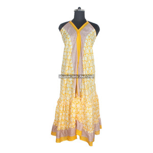 New Bohemian Vintage Silk Saree Boho <b>Dress</b> Women Floral Print Beach <b>Dress</b> Casual Ladies Slim Fit Printed <b>Custom</b> Summer <b>Dress</b> - Product Image 1