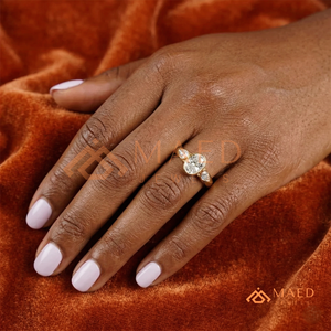 Custom 14K 18K Real Gold Oval Shape Diamond Ring 3 <b>Stone</b> Bezel Pear Cut Lab Grown Diamond Engagement Ring - Product Image 4