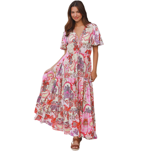 Vestido maxi informal con estampado floral para mujer, vestido con cuello cuadrado y aberturas - Product Image 5