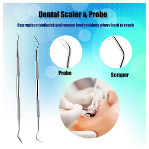 Kit d'outils d'hygiène dentaire en acier inoxydable : Cure-dents, pincettes, fil dentaire, gratte-dents professionnels pour plaque et tartre - Product Image 5