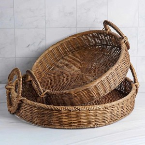 Ensemble de plateaux ronds en rotin polyvalents avec poignées, paniers de service faits à la main pour le petit-déjeuner et la décoration intérieure - Product Image 2
