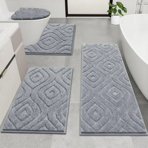 Modern Geometric Chenille Bath <b>Mat</b> <b>Set</b> 3-Piece Rectangle Non-Slip Rubber Backing Thick Plush Home Use Machine Washable - Product Image 1