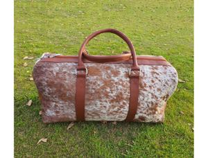 Bolsa de Viaje de Cuero Genuino con Pelo de Vaca, Estilo Vintage, con Cierre de Cremallera, para Fin de Semana o Viajes Cortos LHODB-0130 - Product Image 5