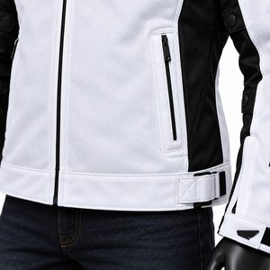 Chaqueta de Motociclista Blanca Personalizada para Hombre, Estilo Cuero Transpirable, Cierre de Cremallera Frontal, Cuello Ajustable, Otoño, Corte Regular - Product Image 6