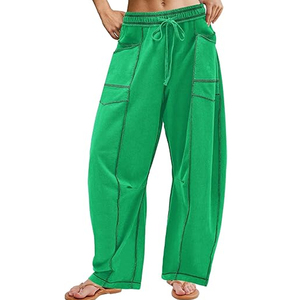 Pantalon cargo uni pour femme, coupe large, taille haute, avec cordon de serrage, décontracté, style streetwear - Product Image 1