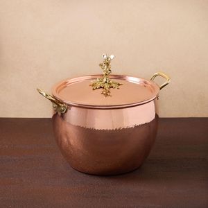 Casserole en cuivre épais avec couvercle et poignées en laiton, fabrication artisanale de luxe, pour la restauration - Product Image 6