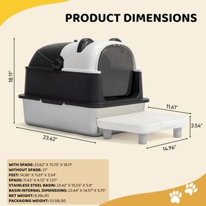 Lettiera per Gatti Extra Large in Acciaio Inossidabile con Design Panda per Gatti Grandi, Chiusa con Rivestimento Interno Rimovibile in Metallo - Product Image 6