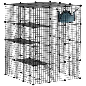 Gabbia per Gatti Fai-da-Te a 4 Livelli con Amaca, Rampe e Piattaforme per Saltare, Recinto Interno per 1-3 Gatti, 3 X 3 X 4, Nero, con Porte - Product Image 1