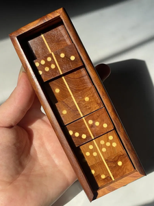 Vintage Slide Top Burl Wood Game Box <b>Dominoes</b> - Product Image 3