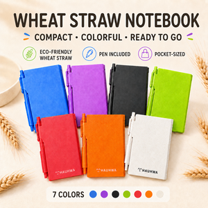 Cuaderno de bolsillo ecológico de paja de trigo con bolígrafo, cubierta rígida impermeable, mini diario, regalo, set de papelería ecológica. - Product Image 3