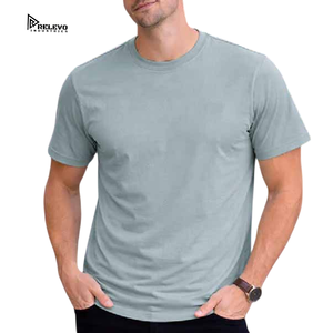 เสื้อยืดคอกลมแขนสั้นสีเบจสำหรับผู้ชาย ผ้าคอตตอนเจอร์ซีย์สีพื้น สวมใส่สบาย ระบายอากาศได้ดี ทรงปกติ พิมพ์ลายโลโก้ด้านหน้า - Product Image 6