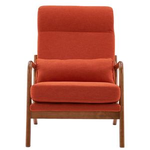 High Back Burnt Orange <b>Linen</b> <b>Chair</b> with Solid Wood Armrest & Backrest Iron Frame for Indoor Leisure for Living Room Use - Product Image 3