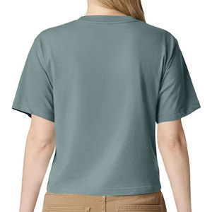 Women's <b>Crop</b> T-Shirt Solid Color Short Sleeve O-Neck Loose Fit Casual Summer <b>Top</b> 100% Cotton Jersey Cropped Tee Shirt - Product Image 2