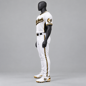 Fly Humble Baseball Jersey Men's <b>White</b> <b>Red</b> <b>Stripe</b> Short Sleeve Button Front Moisture Wicking Sportswear Uniform wholesale - Product Image 2
